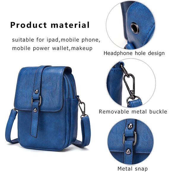 Women's Dark Blue Vintage Cross Body Phone Bag Small Messenger Shoulder Handbag - Picture 5 of 7